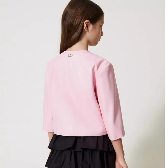 TWINSET Leather-like jacket with snap buttons pink 8T - Picture 3 of 3